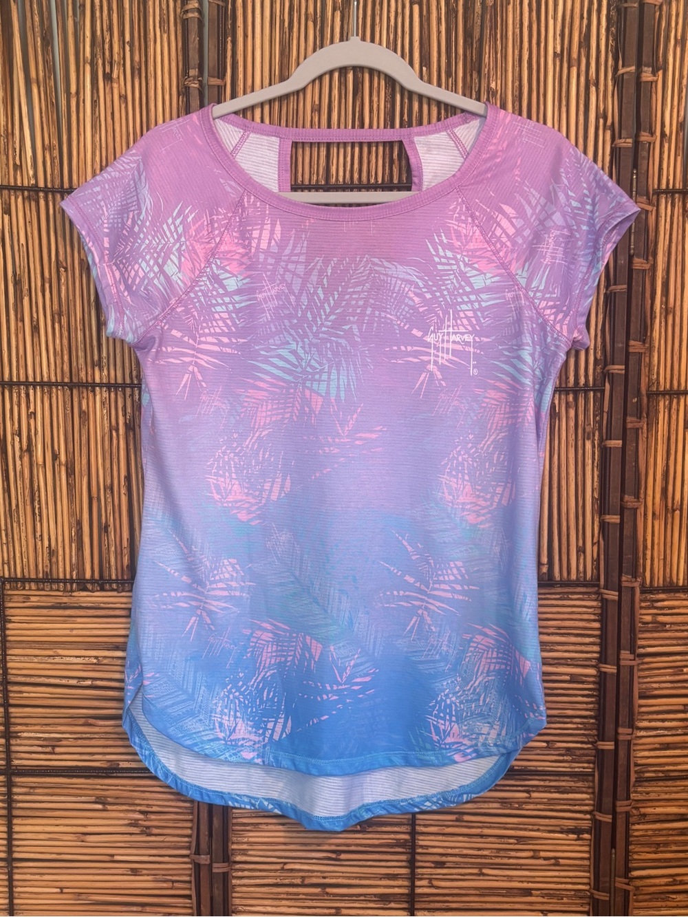 Guy Harvey Dusk Palm Tree Ombre Slub Tee Short Sleeve Top
